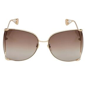 Gucci GG0252S 003 Goldtone Metal Oversized Brown Lens Sunglasses
